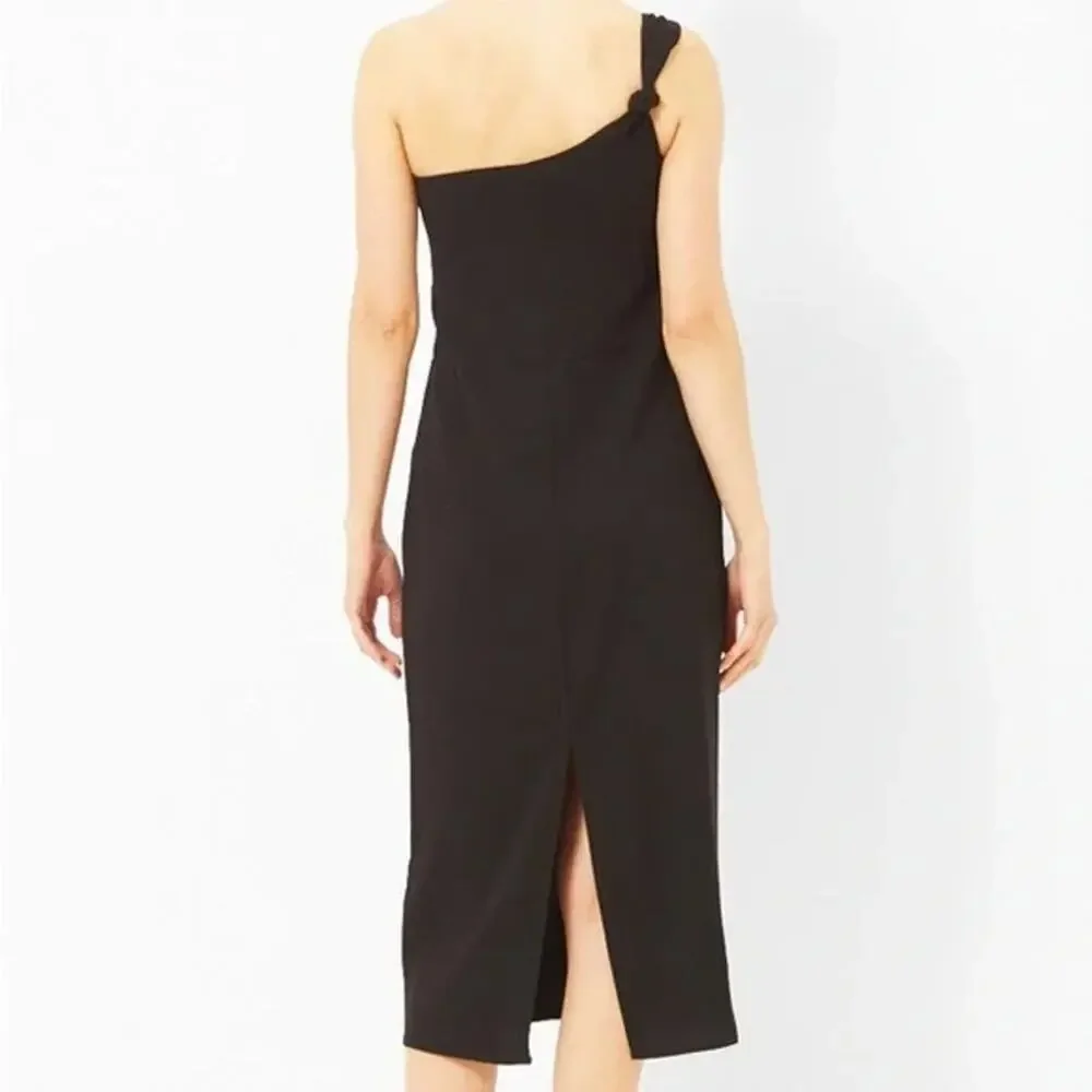 Toteme Women's Black One Shoulder Midi Dress Back Slit Cocktail Party Minimalist
